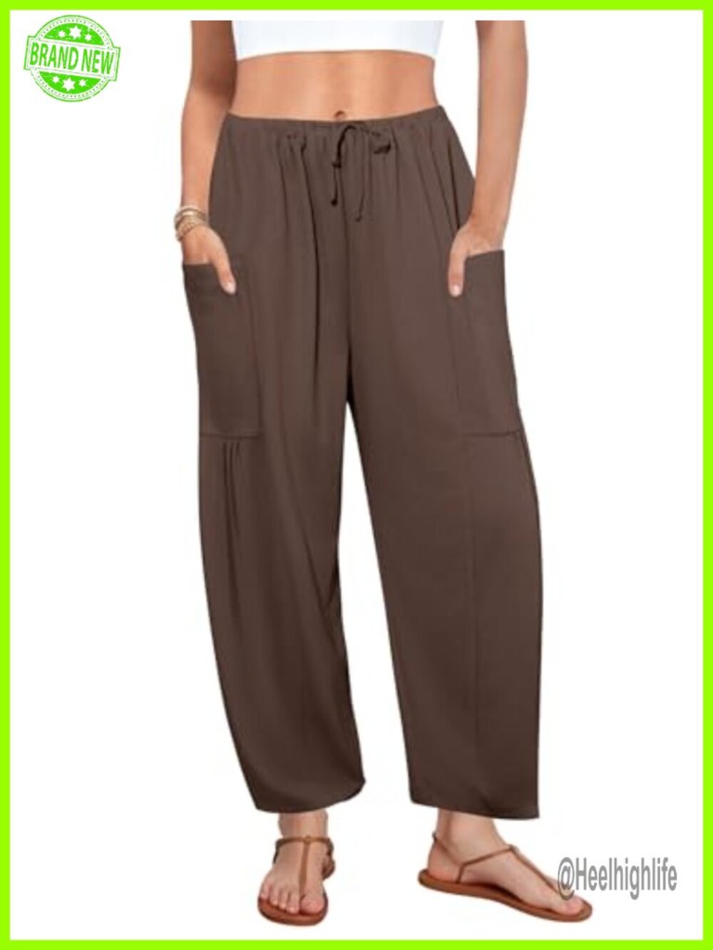 DLOODA Women's Flowy Wide Leg Drawstring Harem Palazzo Pants with Pockets